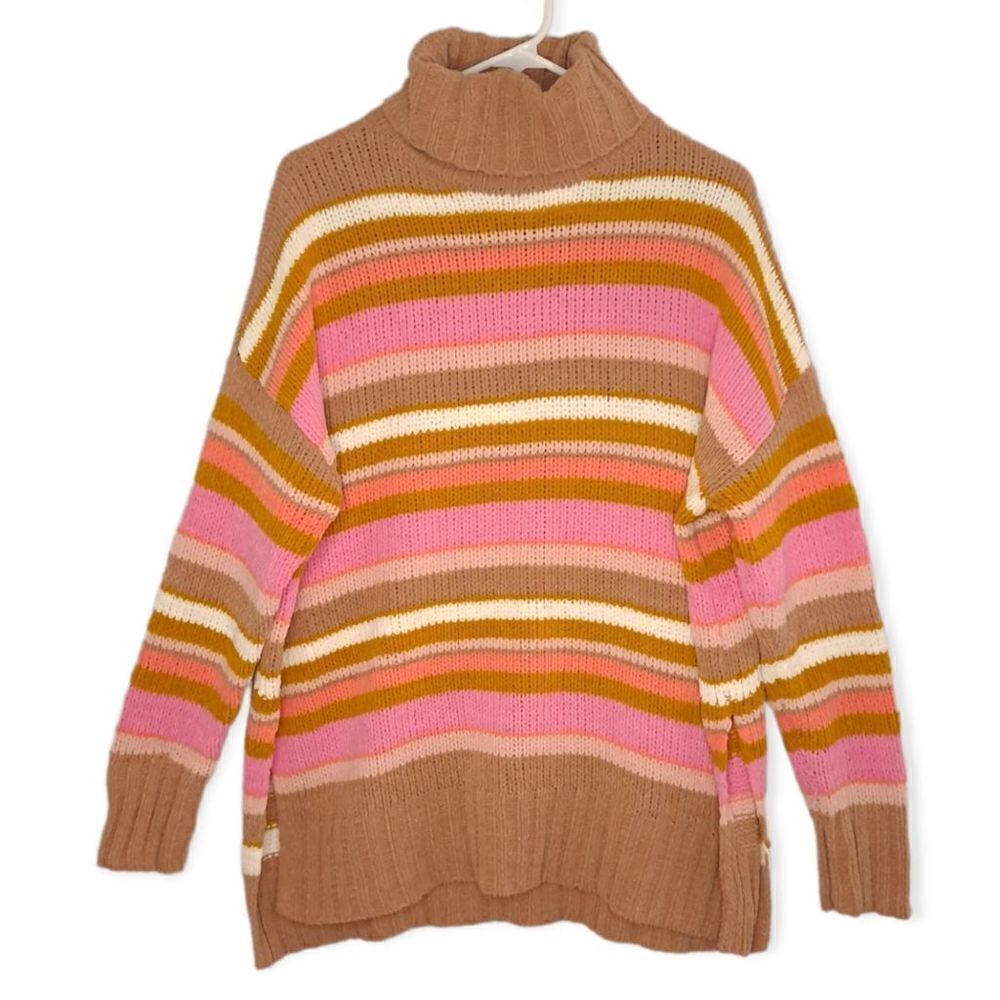 Aerie Sunset Turtleneck Striped Chunky Knit Oversized Sweater Small